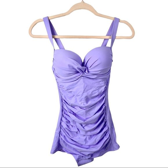 SHEIN Lilac Twist Front Push Up One Piece Ruched Swimsuit Size - Picture 6 of 10